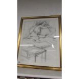 A signed pencil drawing of a reclining nude by Lewis Davies (1939 - 2010)