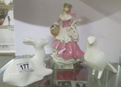 A Wedgwood rose figurine and 2 Czech animal studies (1 a/f)