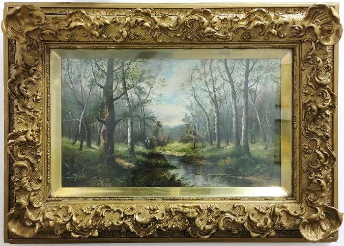 An oil on board avenue of trees signed S.
