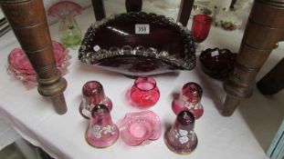 12 pieces of various glass ware including cranberry