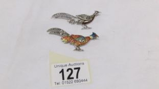 2 vintage brooches fashioned as pheasants