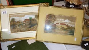 2 framed & glazed water colours (1 glass A/F)