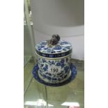 A Victorian blue and white lidded pot,