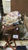 A mixed lot including cigarette cards, cased binoculars,