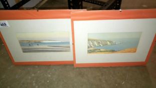 2 small water colours of the Isle of White by Martin Swan