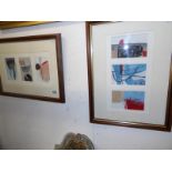 A pair of Cornish school triptych abstracts of boats at St. Ives in Gouache, all titled & signed V.