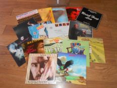A box of approximately 60 classic Rock LP records including Pink Floyd, Roy Harper, Budgie,