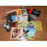 A box of approximately 60 classic Rock LP records including Pink Floyd, Roy Harper, Budgie,