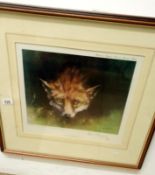 A framed & glazed limited edition print entitled 'The Listening Fox'