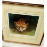 A framed & glazed limited edition print entitled 'The Listening Fox'