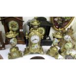 A 3 piece gilt & porcelain clock garniture