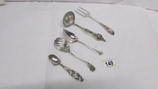 5 items of EPNS flatware including sifter spoon