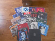 A box of approximately 90 alternative pop and rock LP records including Blondie, Smith's,