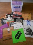 A box of approximately 90 rock alternative electronic LP records including The Smiths, Gary Numan,