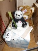 A boxed Steiff panda with bamboo, 10cm,