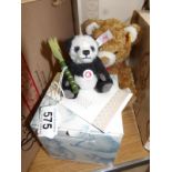 A boxed Steiff panda with bamboo, 10cm,