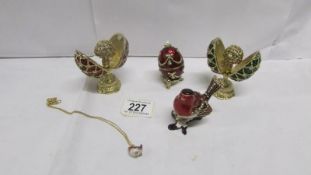 3 Faberge' style eggs,