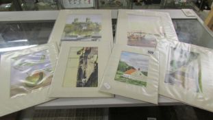 4 original water colours & 3 lazer prints of original water colours, Lincoln,