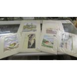 4 original water colours & 3 lazer prints of original water colours, Lincoln,