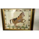 A framed & glazed fabric picture of a horse