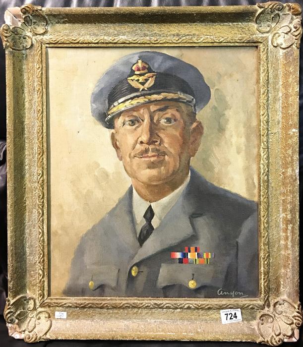 An oil on canvas of RAF officer circa 1945, signed Anyon,