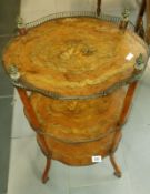 A Victorian inlaid 3 tier stand with brass gallery and fittings