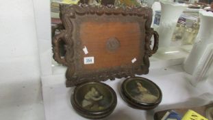 A carved RAF tray and 2 Rowntree's portrait tins