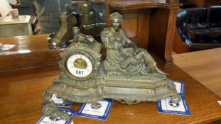 A French spelter mantel clock surmounted figure a/f