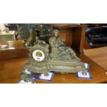A French spelter mantel clock surmounted figure a/f