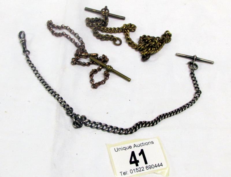 A silver watch chain and 2 others