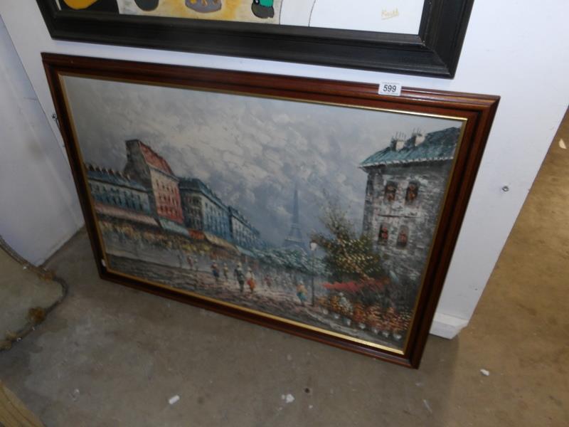 A large oil painting of Paris signed Burnet.