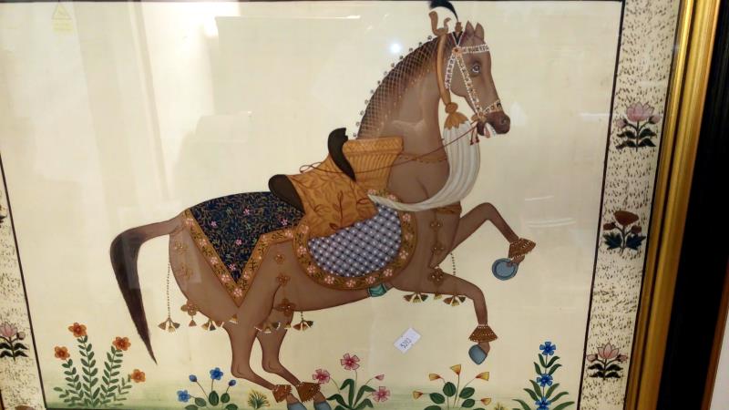 A framed & glazed fabric picture of a horse - Bild 2 aus 2