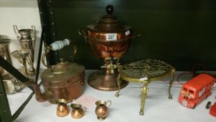 A copper samovar, copper kettle,