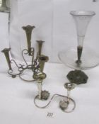 2 silver plated epergnes and a glass comport/epergne