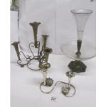 2 silver plated epergnes and a glass comport/epergne