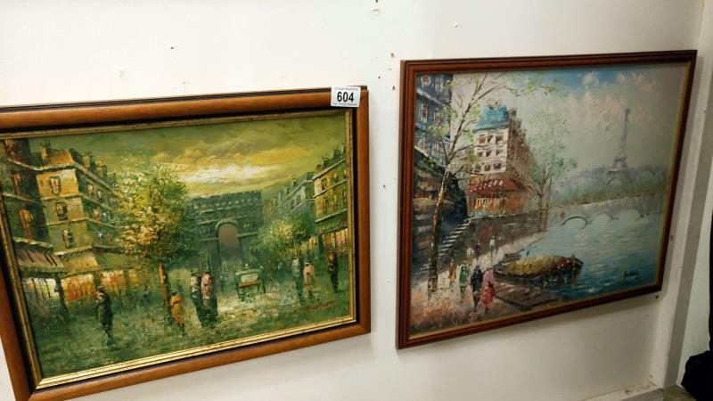 2 oil paintings of Paris signed Burnett