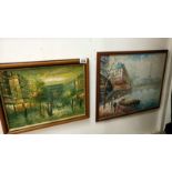 2 oil paintings of Paris signed Burnett