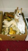 5 teddy bears including Steiff and Deans, a Steiff dog and cat, 2 dog pyjama cases,