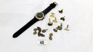 A Reb'l watch in working order and 7 pairs of cuff links