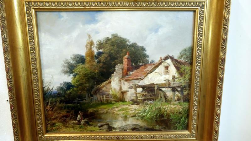 An oil on board 'watermill & river', - Bild 3 aus 3