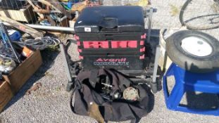 A fishing box/seat & reels etc.