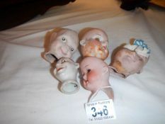 5 antique Porcelain dolls heads