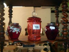 3 items of Victorian glass including cranberry