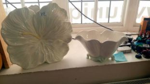 2 handmade art pottery vases, Hibiscus & Lily