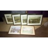 4 hunting/steeple chase prints & 2 others