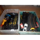 2 boxes of Scalextric style tracks & cars