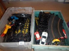 2 boxes of Scalextric style tracks & cars