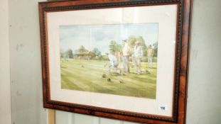 A framed & glazed print of Lawn Bowls by Douglas E West