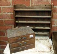 A small 3 drawer wooden box & wooden display shelf