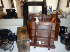 A wooden crate, oak picture frame, table top book frame etc